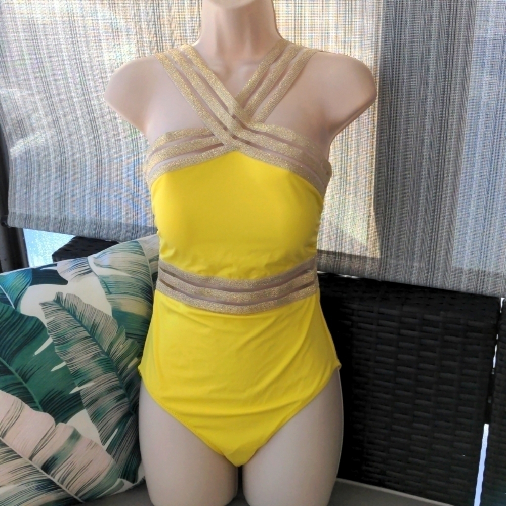 B2PRITY yellow gold one-piece swimsuit New S‎